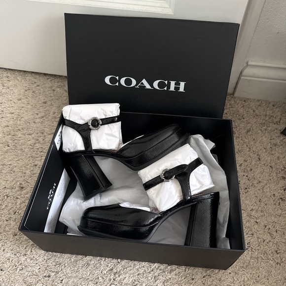 Coach Tea Rose Platform Heels size 5 black - Picture 2 of 3